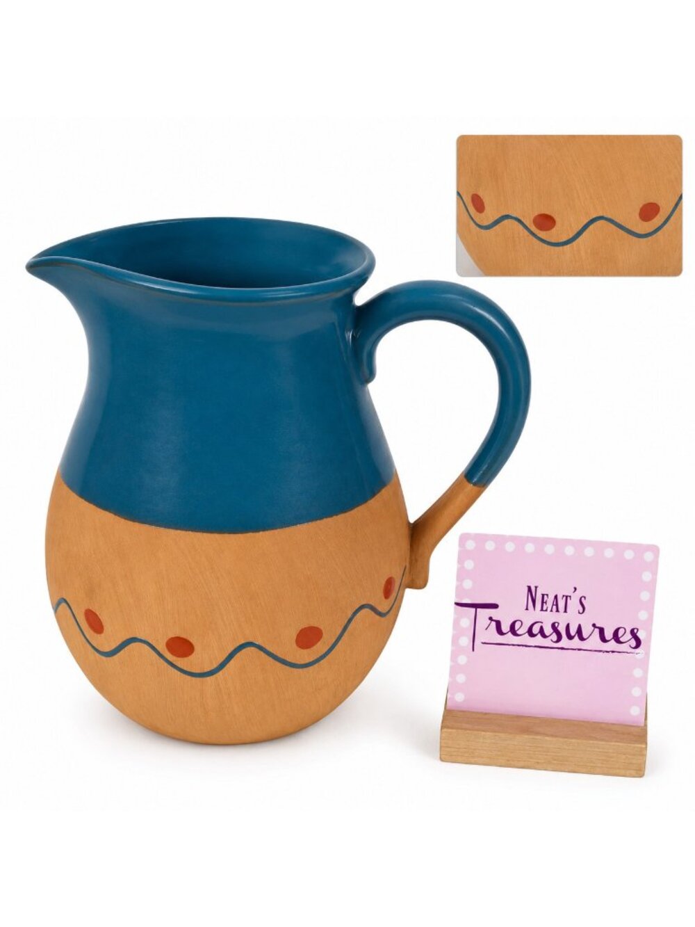Vintage Himark TERRA COTTA Turquoise Glaze South Western 8.25"T Beverage Pitcher